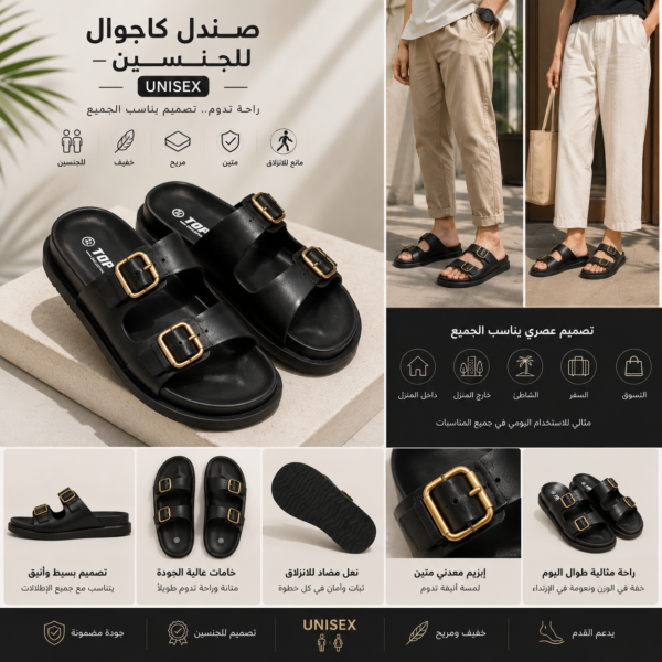 صندل كاجوال للجنسين بإبزيم معدني